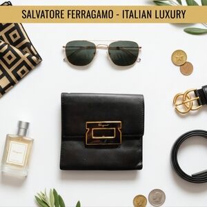 Salvatore Ferragamo Gancini Black Leather Wallet
